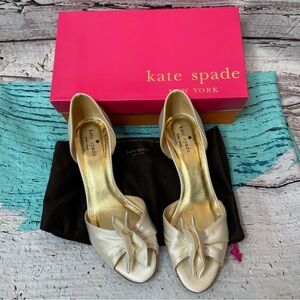Kate Spade Evie D’Orsay Ivory Satin Open Toe Heel Size 8.5M Kitten Heel with Box